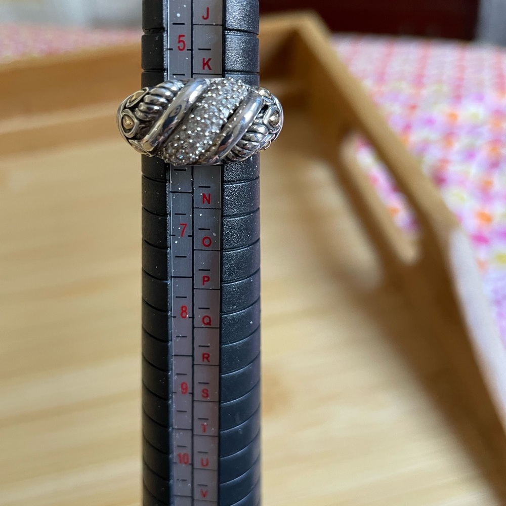 John Hardy Jai Sterling Silver 925 14k gold cz ring Size 6